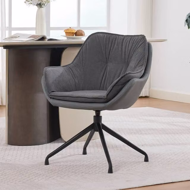 Matteo Grey Faux Leather Swivel Armchair with Auto-Return Design and Metal Frame