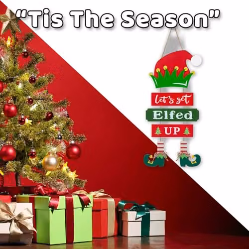 VFM e-Store Elfed Up Christmas Hanging Sign, Multicolour, W: 45 cm, H: 21 cm – 6