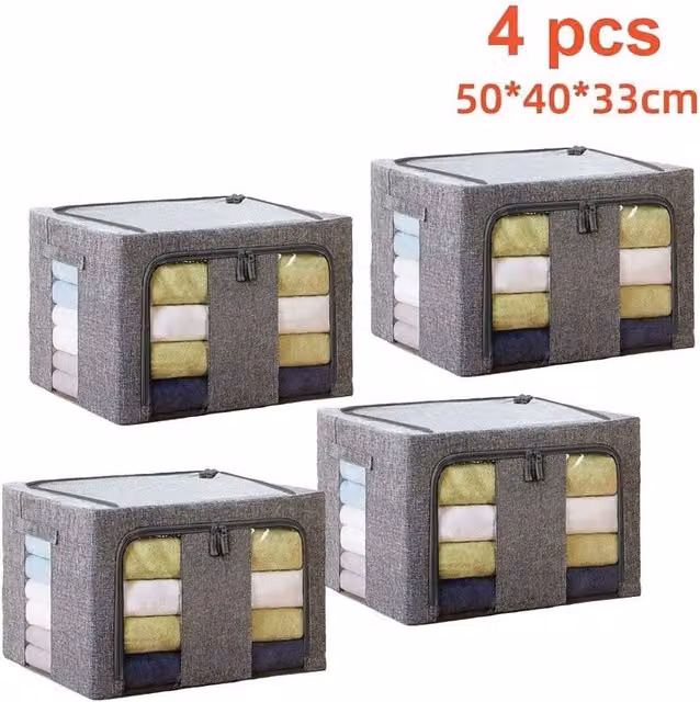 SPETLEK Set of 4 Foldable Fabric Storage Boxes, 66L, Grey – 1