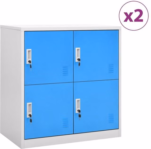Berkfield Home Set of 2 Metal Locker Cabinets in Light Grey and Blue, W/D/H: 90 x 45 x 92.5 cm