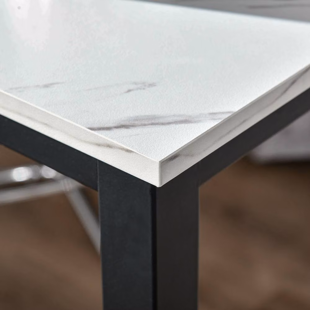 STILVORA Modern Rectangular Bar Table with White Marble Grain Top and Metal Structure, W: 120 cm x D: 100 cm – 7