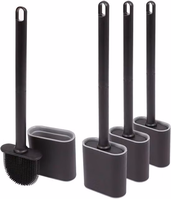 Harbour Housewares Wall-Mounted Silicone Toilet Brush and Holder Set, Pack of 4, Black – 9