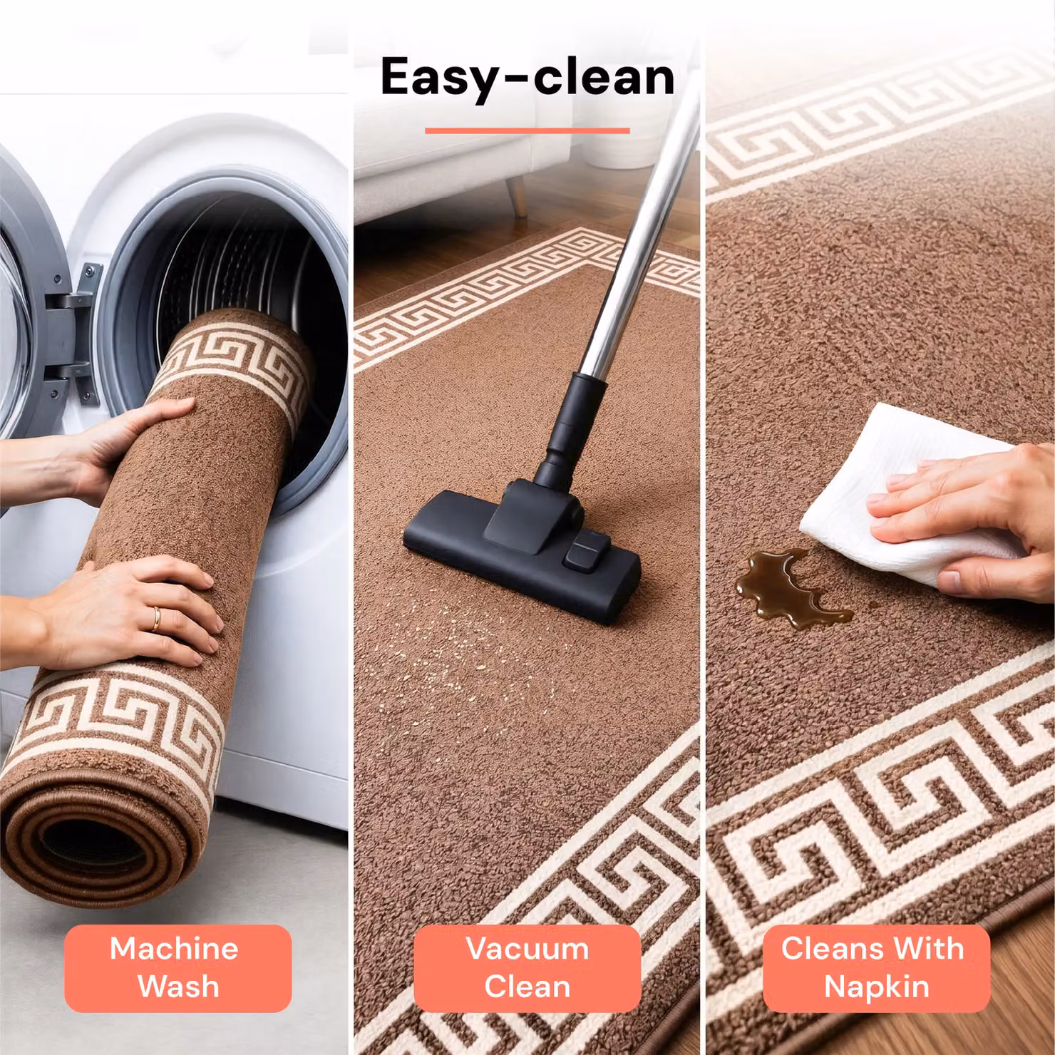 Smart Living Greekey Heavy Duty Non Slip Machine Washable Hallway and Kitchen Door Mat, Beige, W: 40 cm, D: 60 cm – 3