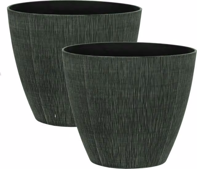 Simpa Allure Textured Plastic Planter Tub Set of 2 in Green