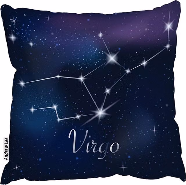 Benjamin Tate Design LTD Virgo Zodiac Sign Square Graphic Cushion in Blue, W: 60 cm x H: 60 cm