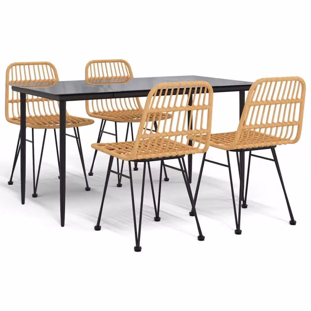 Berkfield Home 5 Piece Brown Poly Rattan Garden Dining Set with Glass Top Table – 2