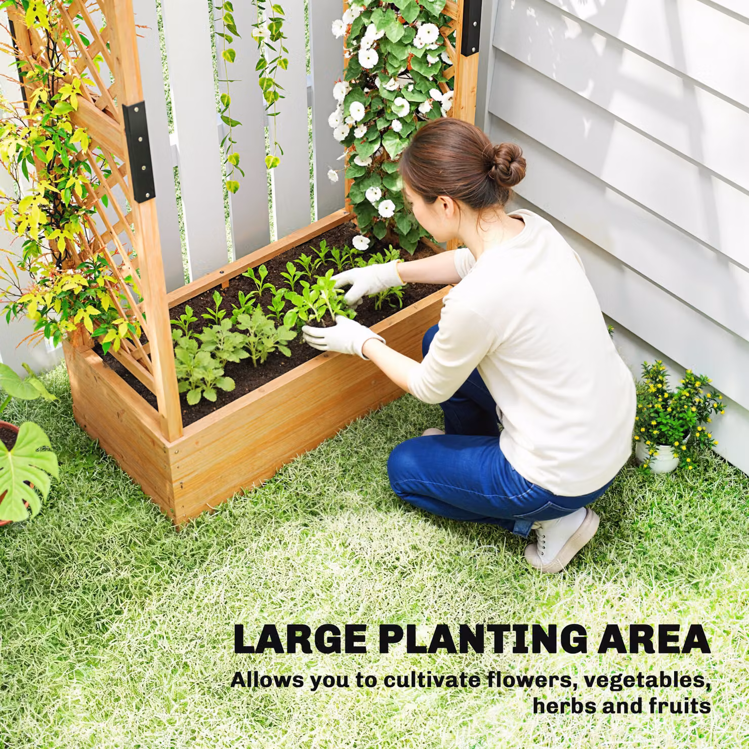 Outsunny Brown Wooden Raised Garden Bed with Trellis, W: 110 cm, D: 44 cm, H: 181 cm – 3