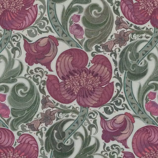 HOUSE Llewelyn-Bowen Down The Dilly Printed Damson Purple Floral Velvet Fabric