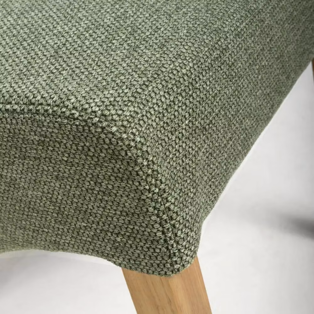 Shankar Green Fabric Upholstered Dining Chair with Rubberwood Frame – 3