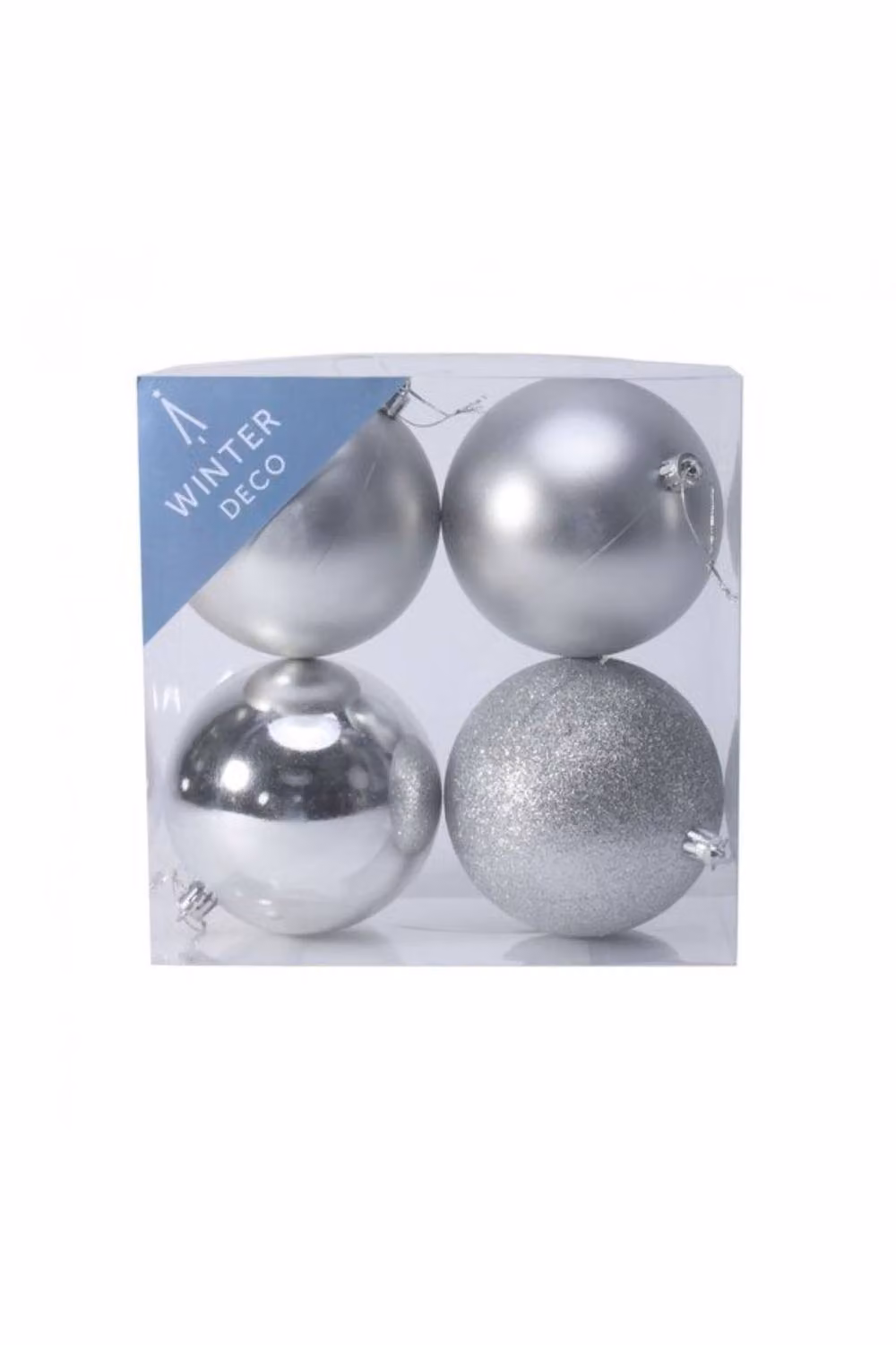 KDMD Silver Shatterproof Round Christmas Baubles, 2 Pack of 4, Diameter: 10 cm – 2
