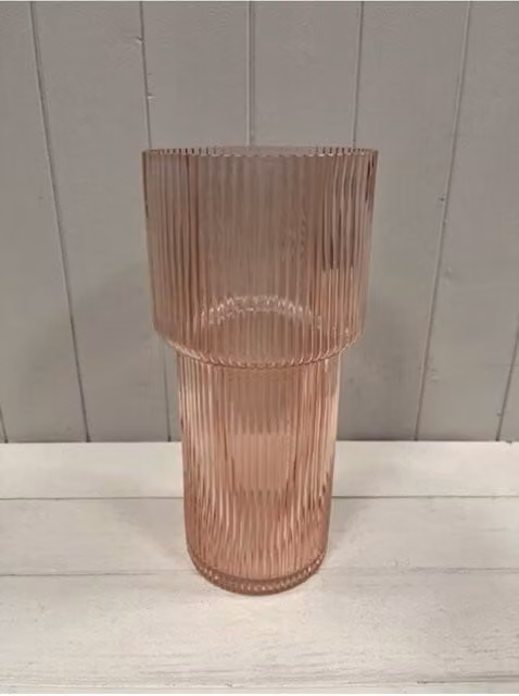 KDMD Rose Tall Ribbed Glass Vase in Pink