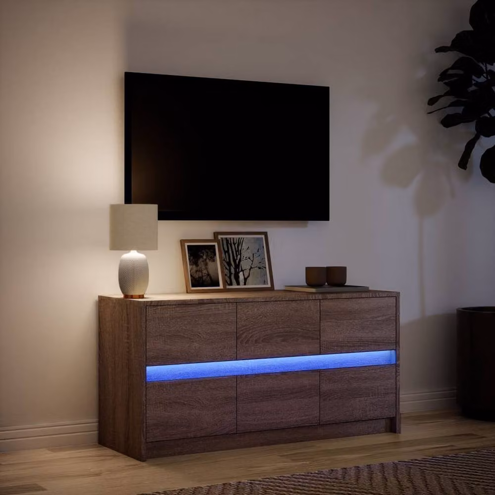 Berkfield Home Modern TV Cabinet with Integrated LED Lighting in Brown Oak, W/D/H: 100 x 34 x 50 cm – 3