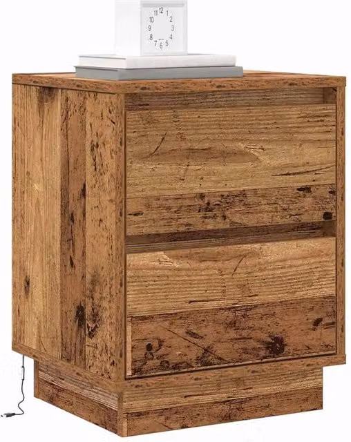Berkfield Home Modern Bedside Cabinets with Integrated LED Lights, Set of 2, Brown, W/D/H: 39 x 34.5 x 50 cm
