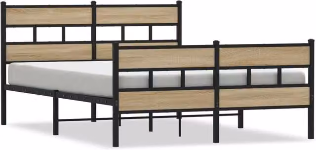 Berkfield Home Metal Bed Frame in Sonoma Oak Brown, W/D/H: 150 x 200 cm King Size