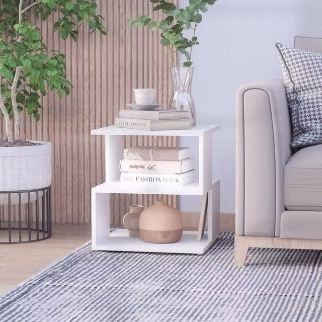 HOMCOM Modern Square 2 Tier Wood Coffee Side Table with Storage Shelf in White – 1