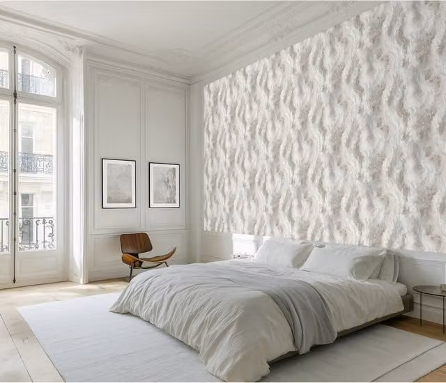 Elle Decoration Cosmic Abstract Nature Mural in Beige Light Taupe Embossed Pre-pasted Vinyl