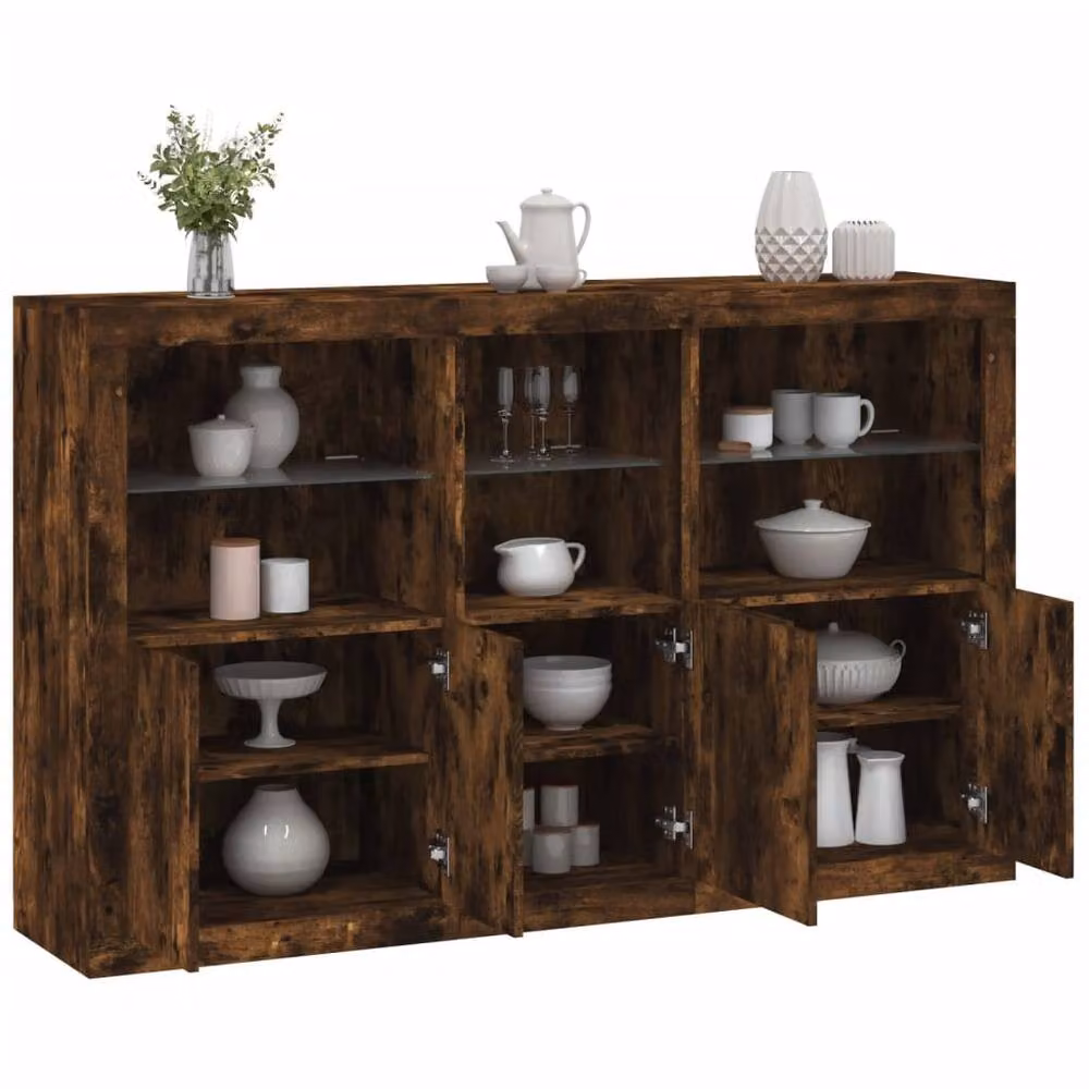 Berkfield Home Modern Smoked Oak Sideboard with Integrated LED Lights in Brown, W/D/H: 162 x 37 x 100 cm – 2