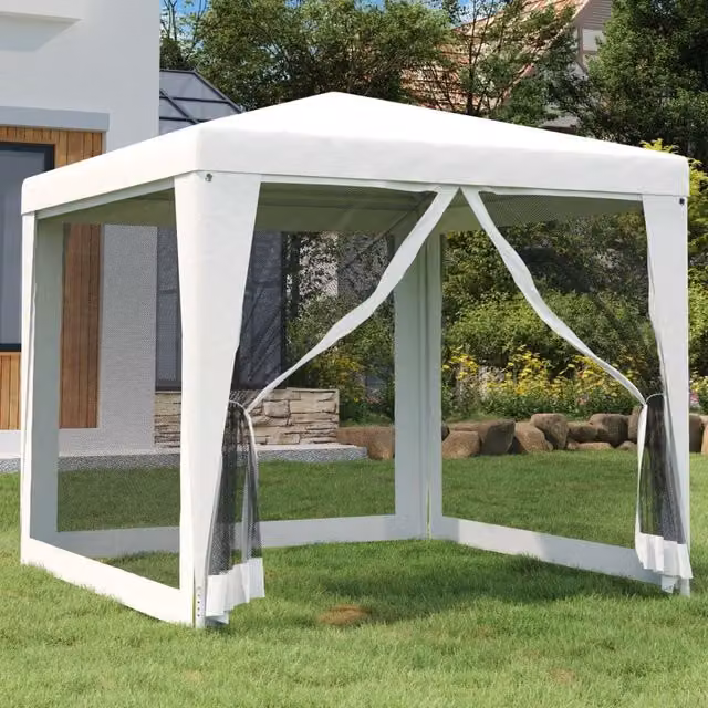 Berkfield Home Party Tent with 4 Mesh Sidewalls, White, W/D: 2.5 x 2.5 m – 1