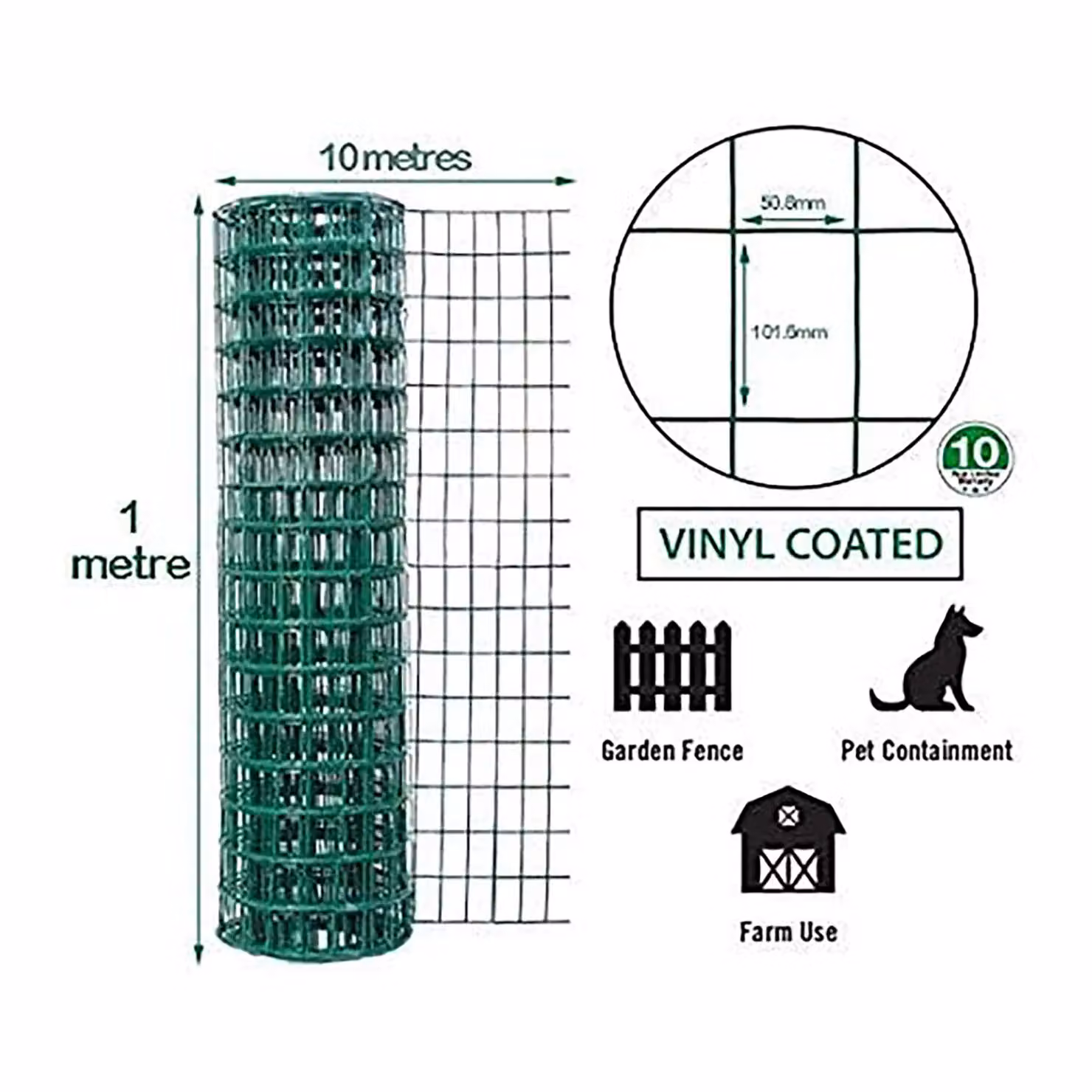 Simpa Green PVC Coated Steel Wire Mesh Euro Fence Roll H 1 m x L 10 m – 2