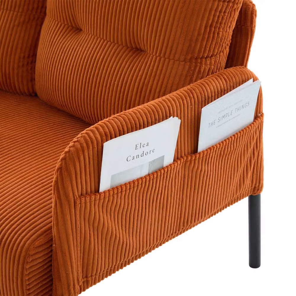 HomeTouch Modern 3 Seater Upholstered Sofa in Orange with Side Pockets and Armrests, W/D/H: 171 x 80 x 57 cm – 6