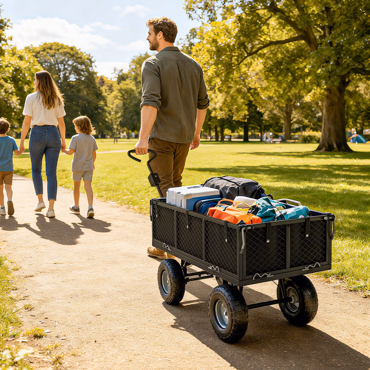 Outsunny 114L Steel Frame Garden Cart Trolley - Black – 9