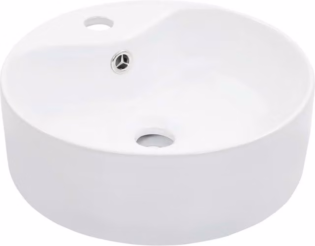Berkfield Home White Ceramic Round Countertop Wash Basin with Overflow W/D/H: 36 x 13 x 13 cm
