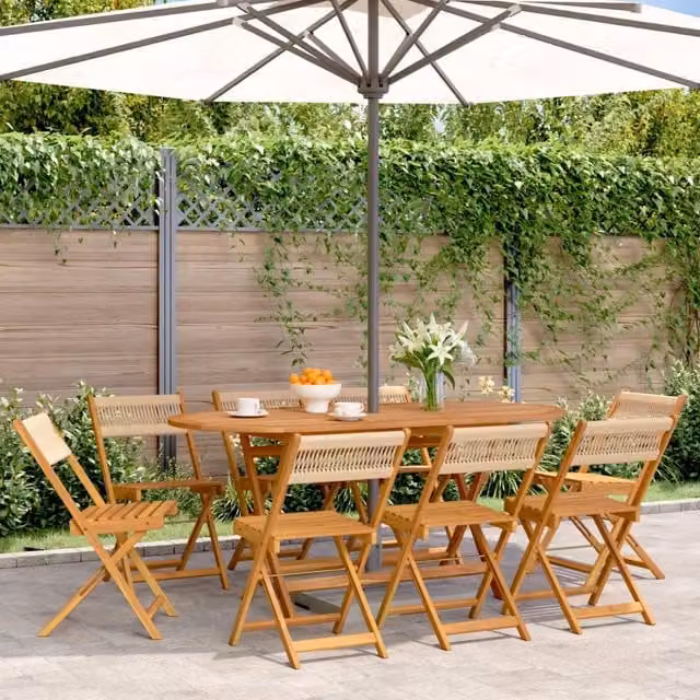 Berkfield Home Set of 8 Folding Garden Chairs in Beige Solid Acacia Wood