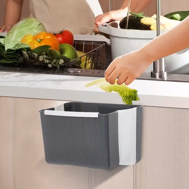 Livingandhome Foldable Wall Mounted Hanging Waste Bin, Grey