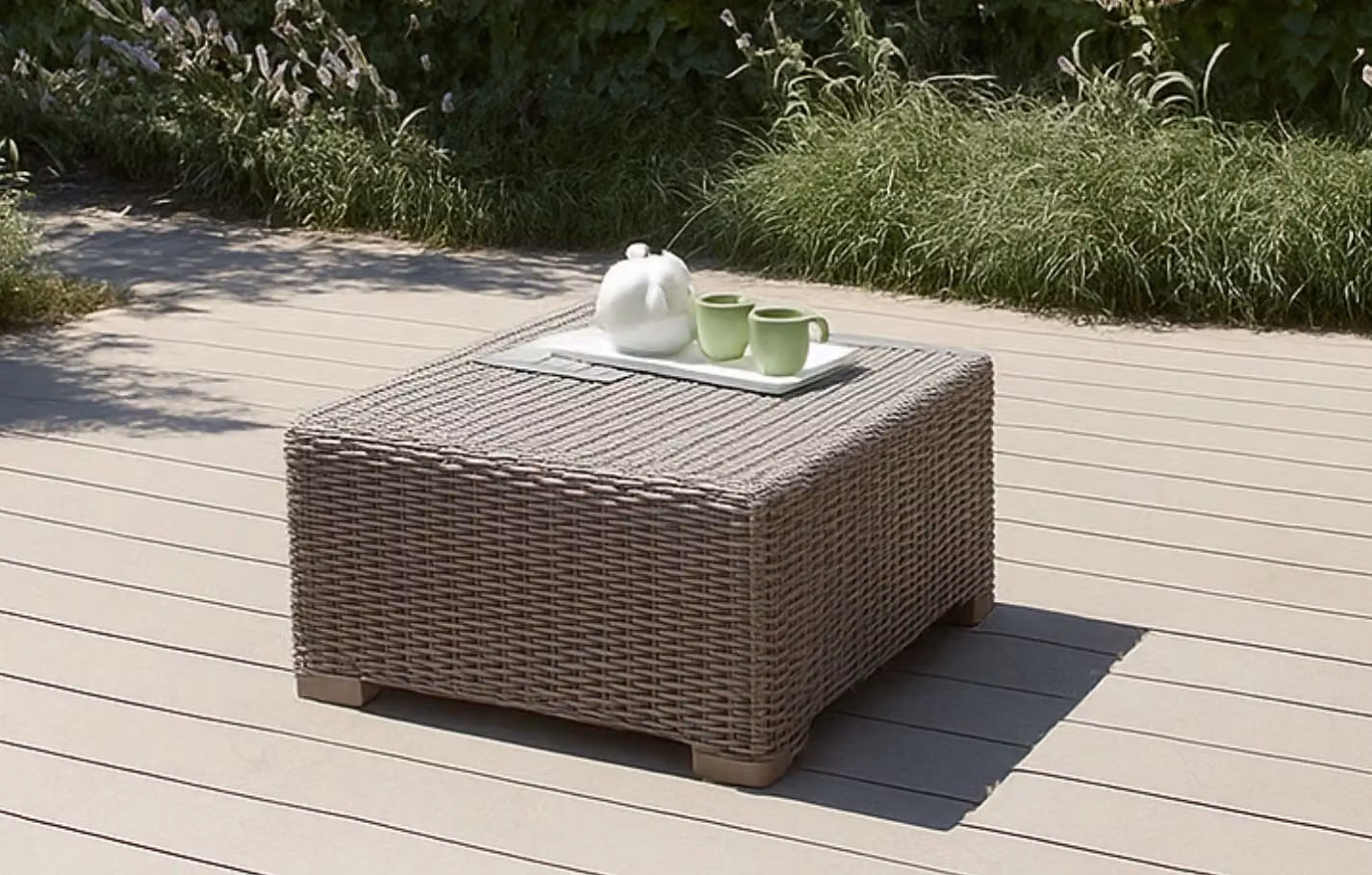 Keter California Square Rattan Coffee Table in Beige and Brown, W/D: 68 x 68 cm
