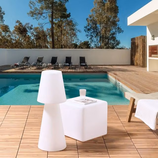 Wyld and Coco White Rechargeable LED Outdoor Floor Lamp with Remote Control and RGB Effect, IP54 Rated, H 80 cm x W 30 cm x D 30 cm