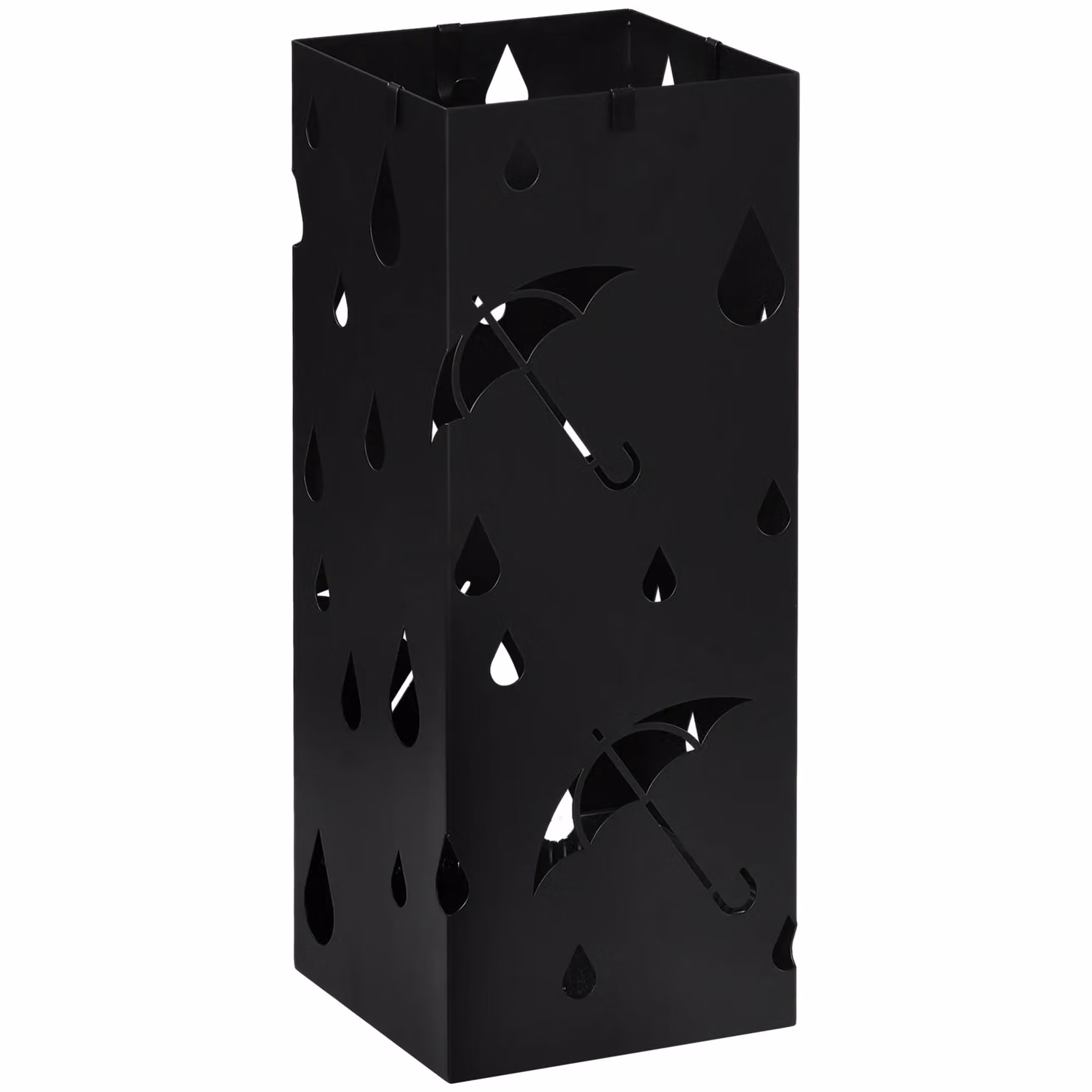 HOMCOM Metal Umbrella Stand in Black with 4 Hooks and Removable Drip Tray, W/D/H: 15.5 x 15.5 x 40.0 cm – 2