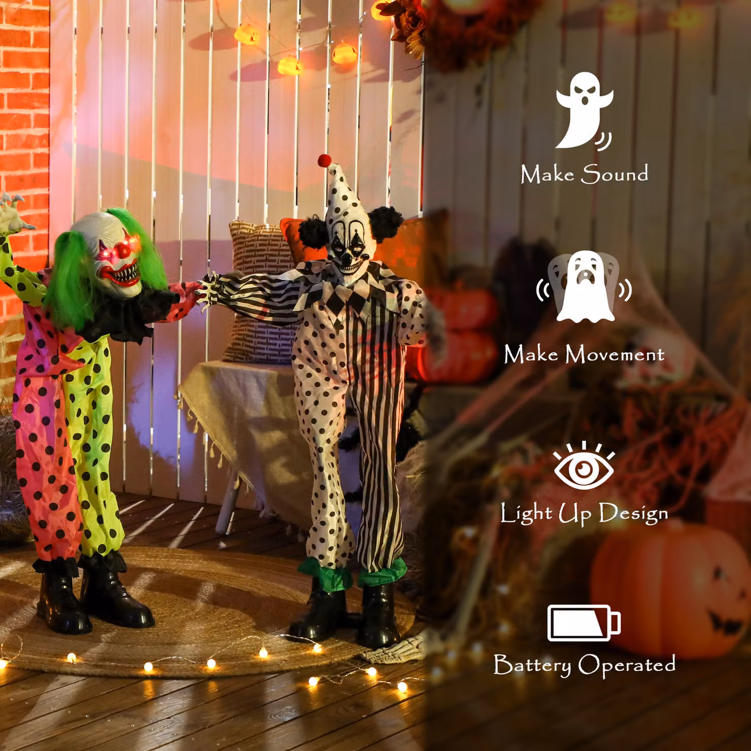 Outsunny Life Size Stackable Halloween Animated Clown with Red Light Up Eyes and Sound Activation, Multicolour Indoor Party Prop – 6