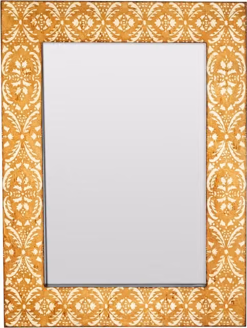 Orsina Antique Gold Damask Floral Rectangular Wall Mirror