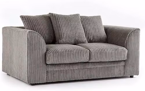 Bliss Furniture Grey Jumbo Cord 2 Seater Scatter Back Sofa with Removable Covers and Solid Wood Frame, W/D/H: 155 x 87 x 75 cm – 1