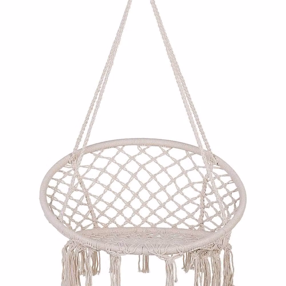 Wyld and Coco White Macrame Hanging Chair with Cotton Seat – 2
