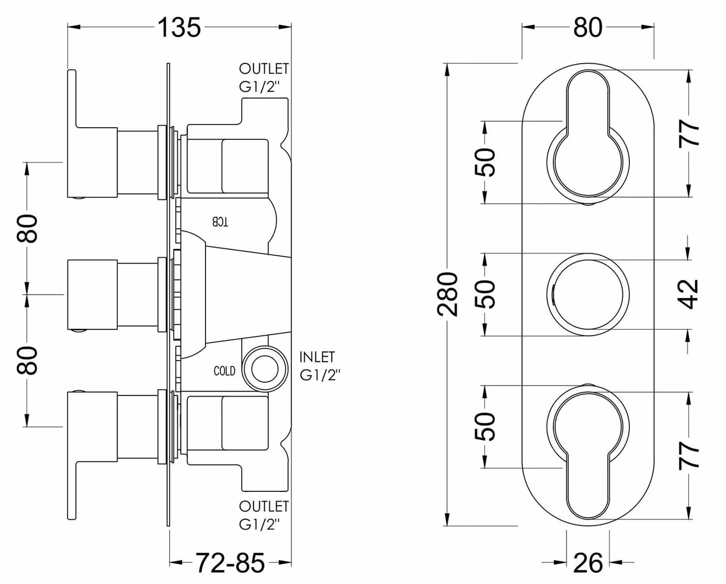 Balterley Pride Round Concealed Thermostatic Triple Shower Valve with 2 Outlets, Chrome and Silver – 2