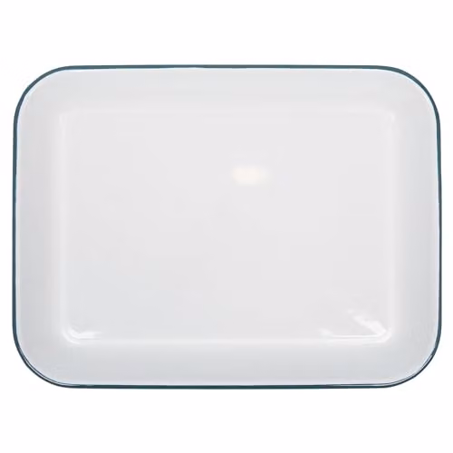 Argon Tableware White and Green Enamel Rectangular Baking Sheet, W: 34 cm x D: 26 cm