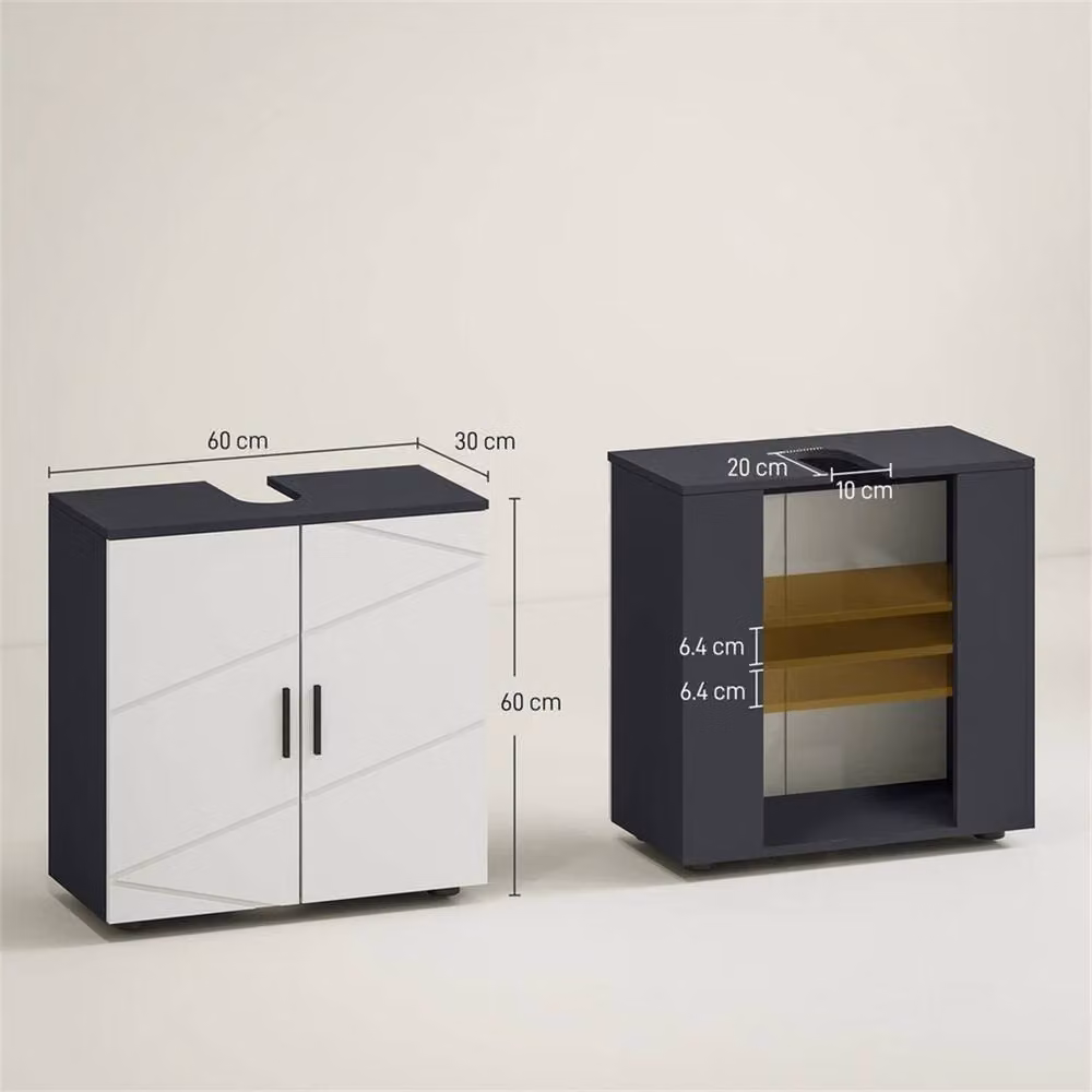 Nordara Grey Modern Bathroom Vanity Unit with Soft Close Hinged Doors and Internal Shelves, W: 60 cm, H: 60 cm – 2