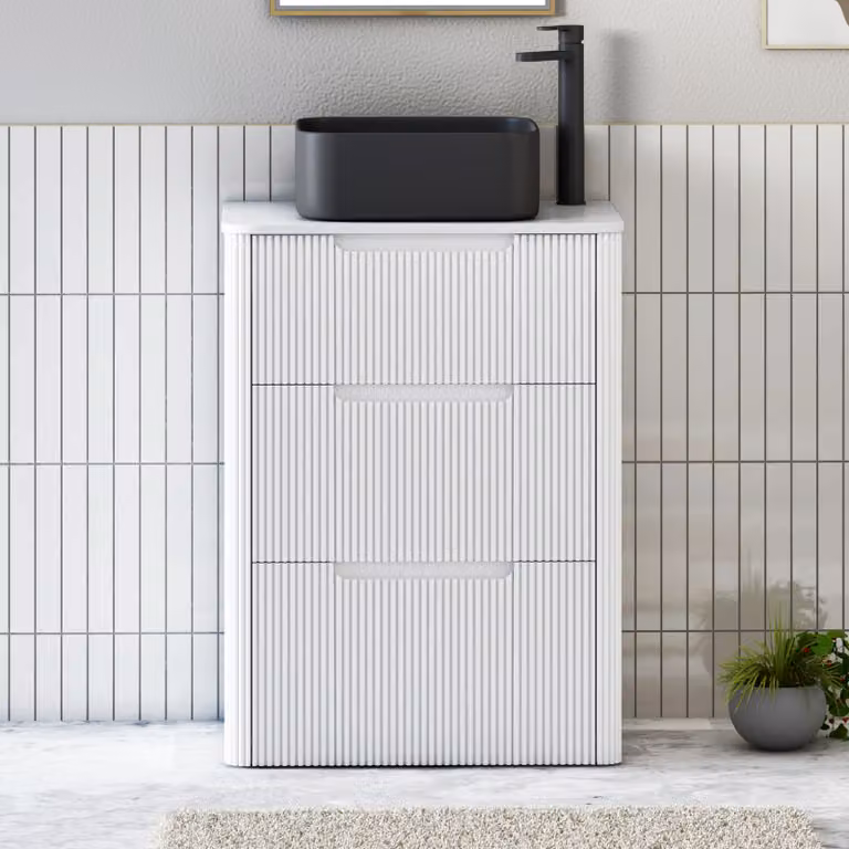 Royal Bathrooms Avenza 600mm Matt White Floor Standing 3 Drawer Vanity Unit with Art Square Basin
