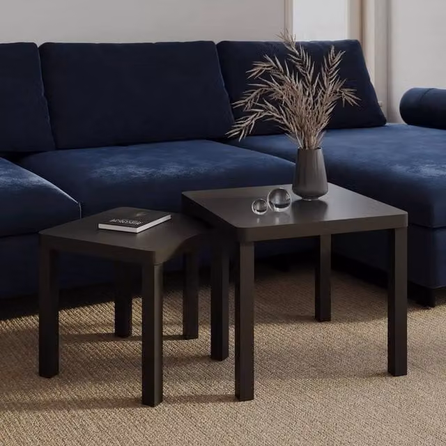 Havendro Black Square Wooden Nesting Tables Set of 2