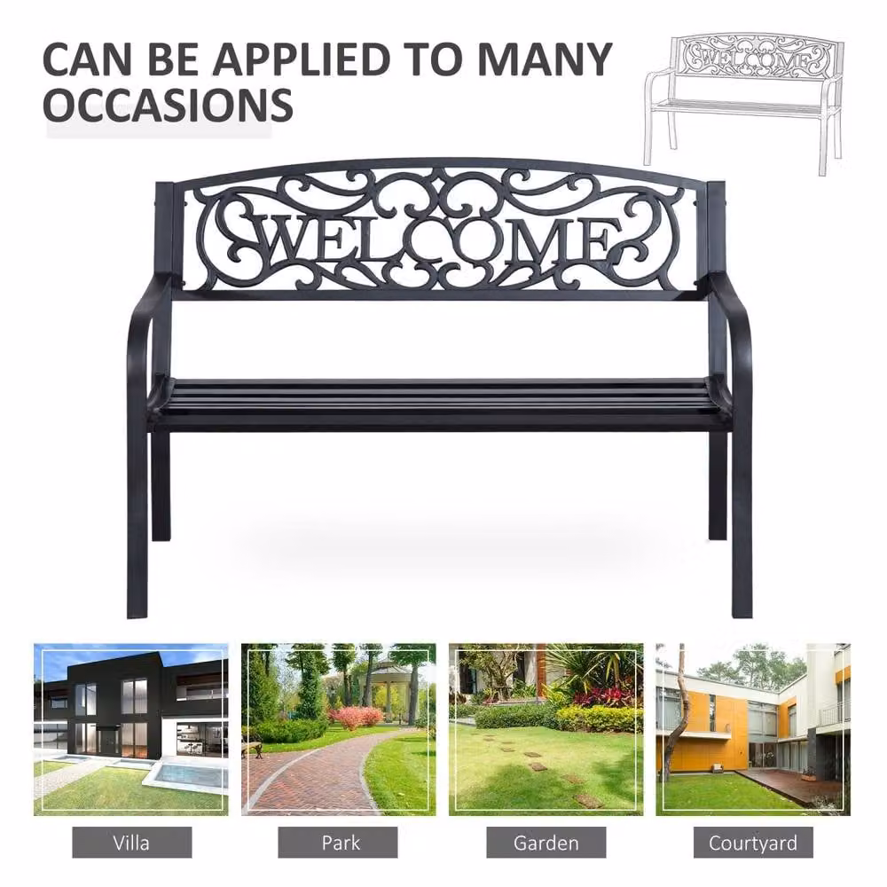 Wyld Haus Rolare Two Seater Outdoor Garden Bench in Black Matt Steel, W: 127 cm – 6