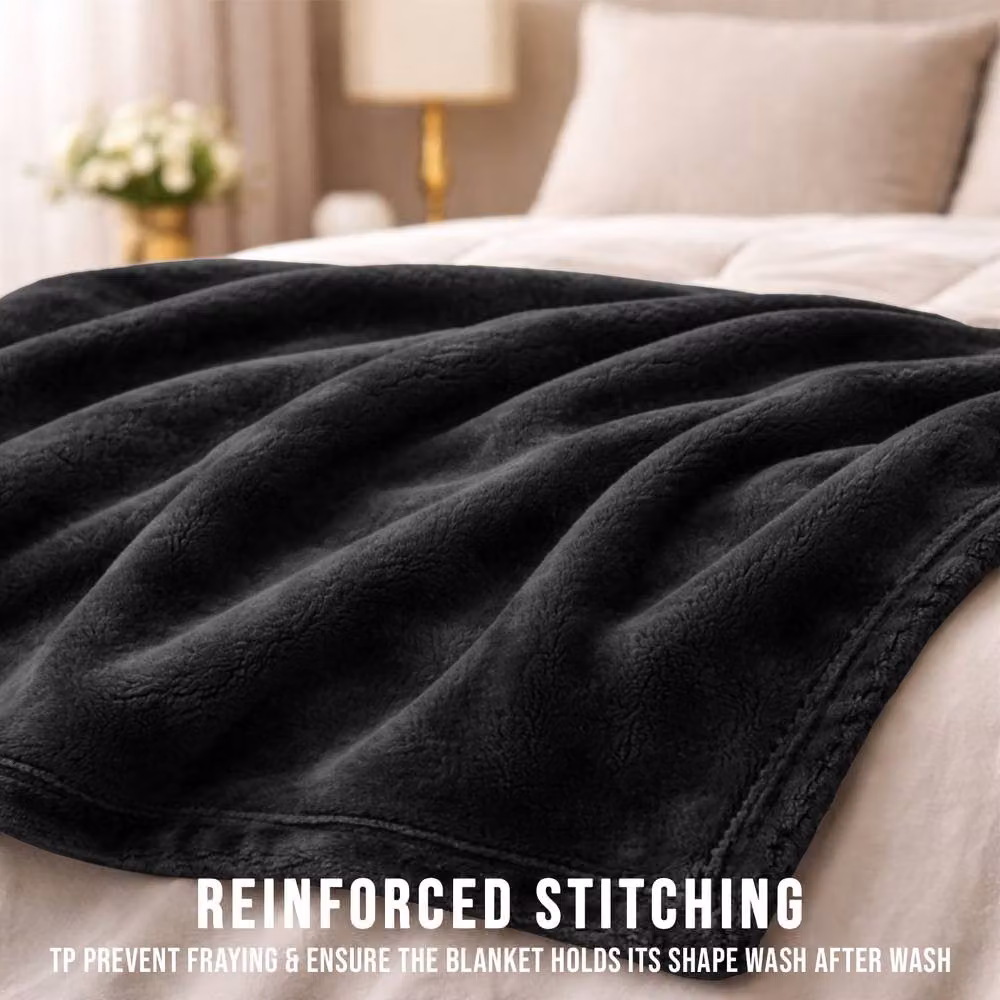 Pamposh Reversible Double Face Flannel Fleece Throw in Black – 6