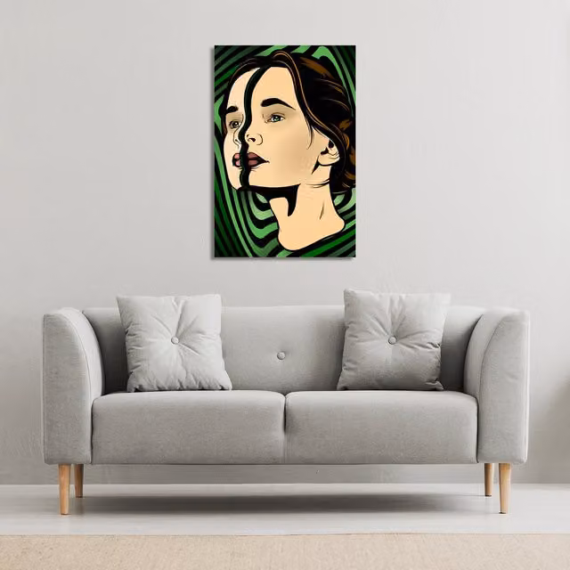 Benjamin Tate Design LTD Modern Abstract Portrait of a Woman Canvas Print, Green, W: 31 cm, H: 46 cm