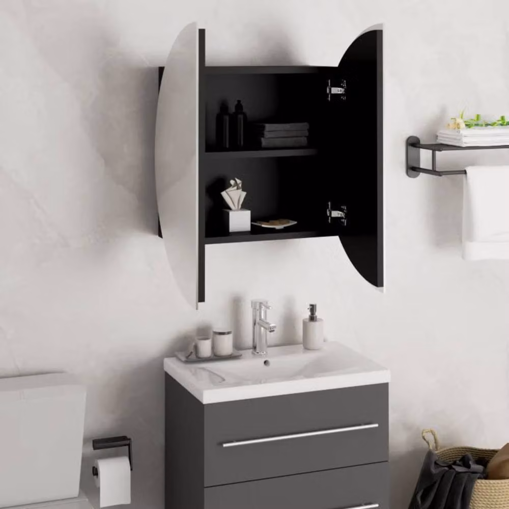 Berkfield Home Black Wall Mounted Bathroom Cabinet with Round LED Mirror W/D/H: 47 x 47 x 17.5 cm – 3