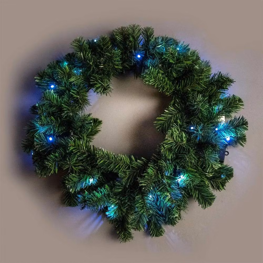 FLAVORA Green Pre-Lit Artificial Christmas Wreath for Walls and Doors, W: 100 cm, D: 15 cm – 2