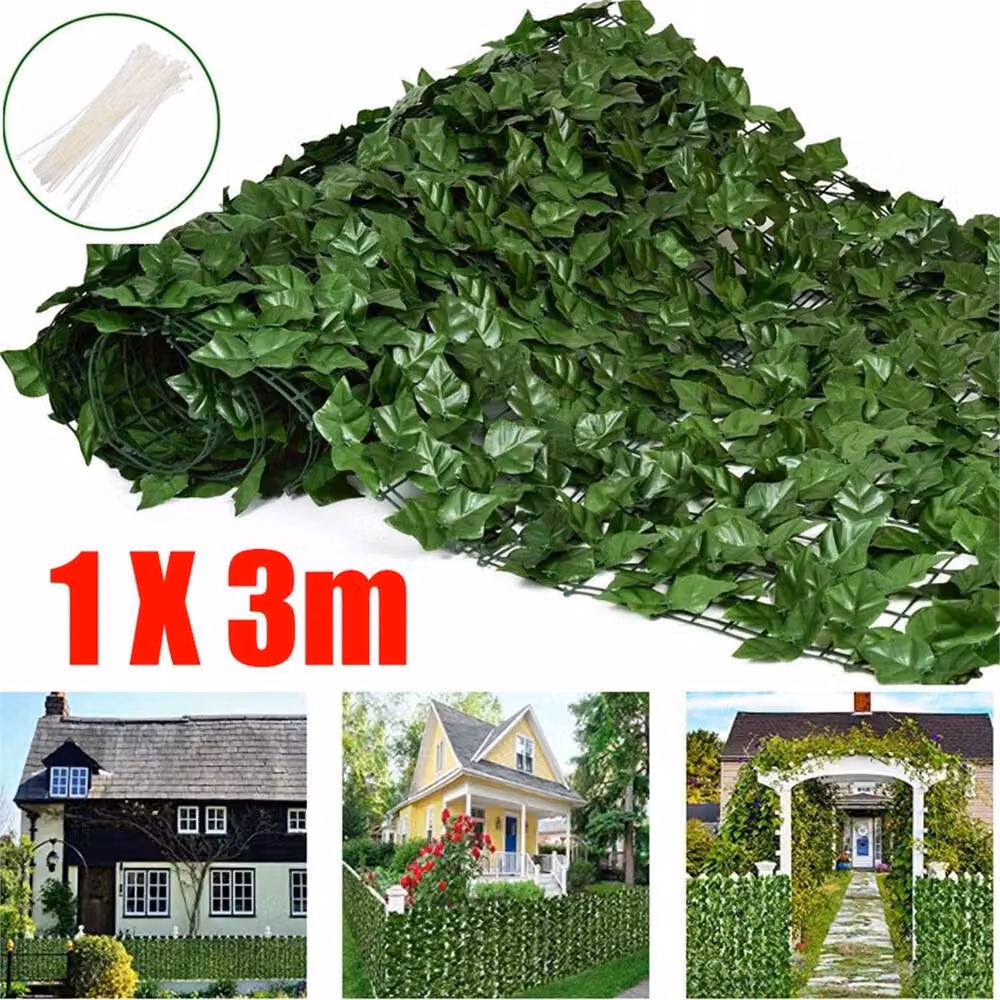 FLAVORA Artificial Ivy Leaf Hedge Roll Privacy Screen, Green, W: 100 cm, H: 100 cm – 3