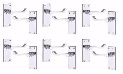 Golden Grace Victorian Scroll Latch Door Handles, 6 Pairs, Chrome Silver, 120mm