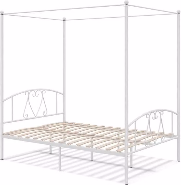 FORGEVIO Metal Canopy Bed Frame in White