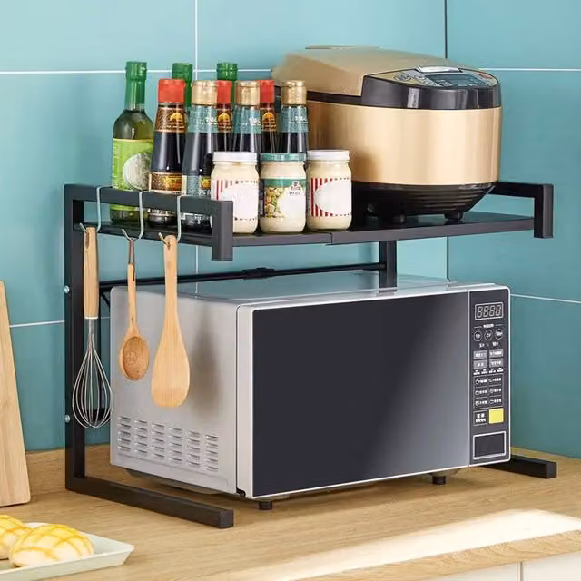 Living and Home 2-tier Expandable Metal Microwave Oven Rack in Black