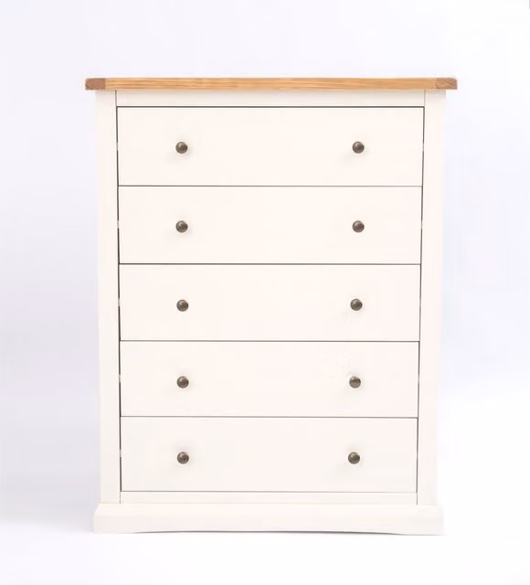 Cabinet Bits Castelli 5 Drawer Chest of Drawers in White Lacquered Pine with Brass Knobs